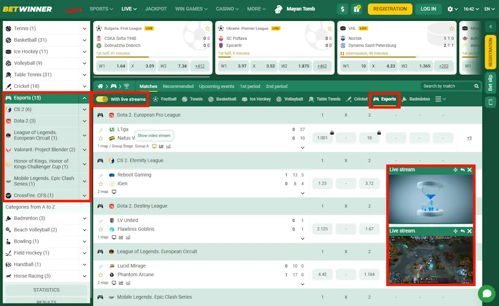 Esports Live Betting And Live Streaming in BetWinner Screenshot